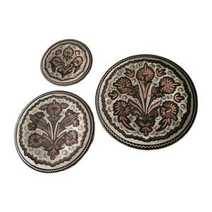 Vintage Copper Floral Engraved Set Of 3 Plates Decor